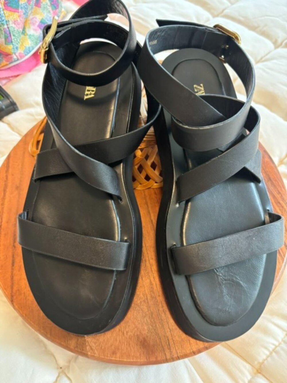 Zara Black Strappy Flat Sandals